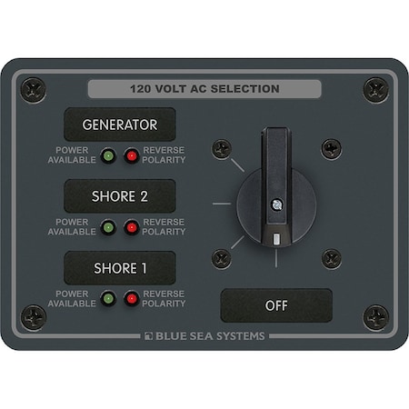 Blue Sea 8366 AC Rotary Switch Panel 30 Ampere 3 Positions + OFF, 2 Po